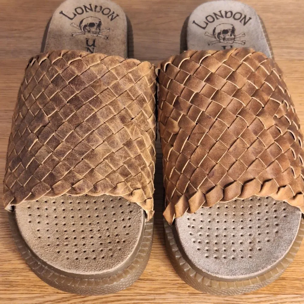 London Underground Vintage 90s Men’s UK 8 8.5 Wood Platform Sandals FLAW
